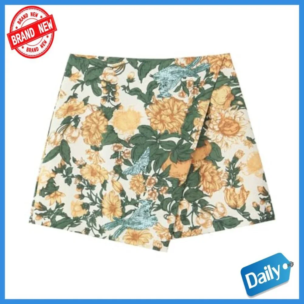 Floral Two Piece Skirt Set Sleeveless Crop Top Mini Skirt Polyester Spandex